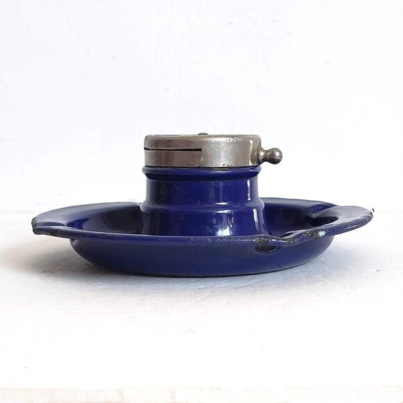 Vintage COBALT ENAMEL ASHTRAY Metal Blue Enamelware from Hungary - Picture 2 of 14
